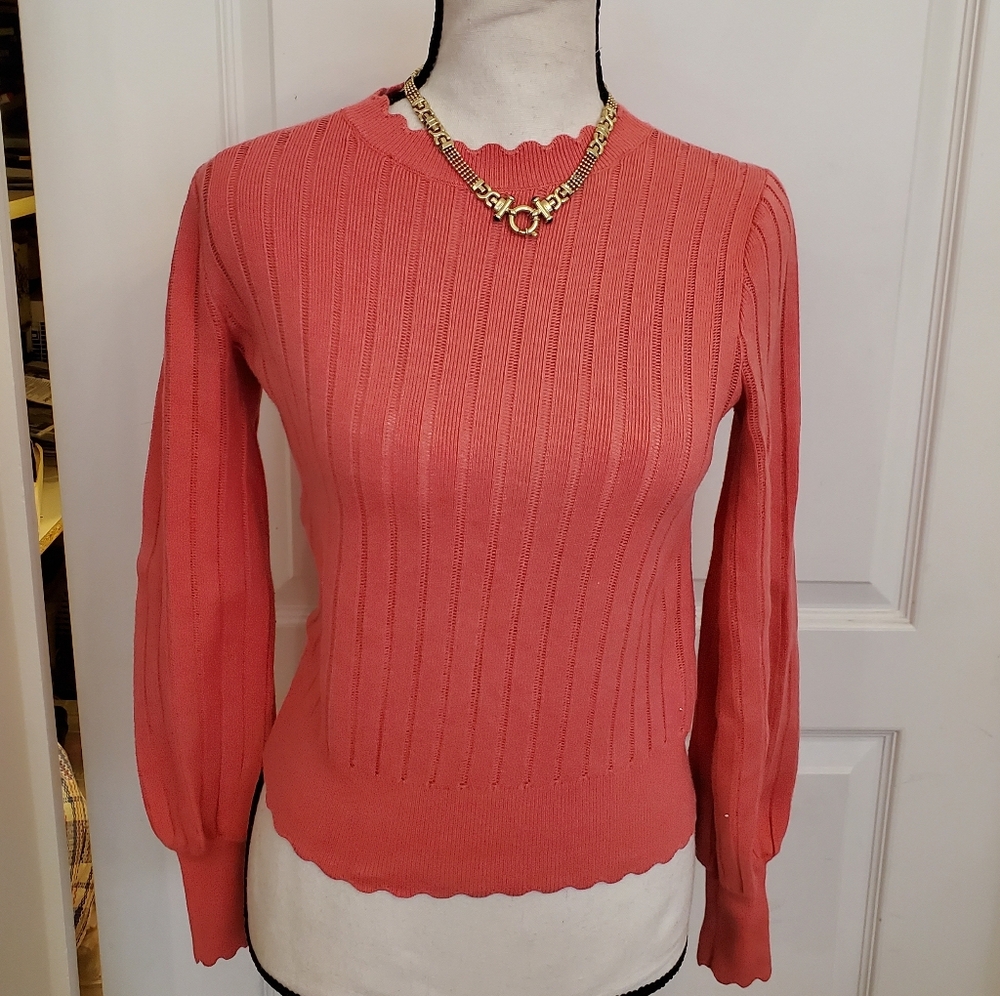 Kate Spade coral ribbed knit Pointelle sweater sz XXS